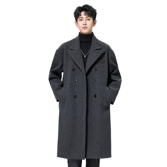 加荣 高级感毛呢大衣英伦雅痞潮牌宽松呢子青少年痞帅休闲百搭风衣 男女同款