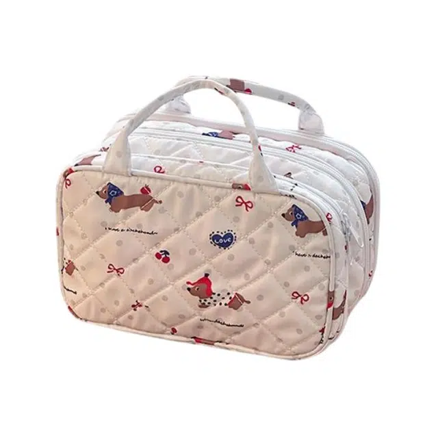 艾情草之恋可爱腊肠狗化妆包旅行便携分区洗漱包大容量 防尘收纳多层