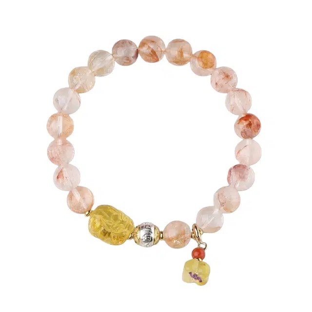 子婳 招财纳福平安顺逐金珀貔貅六字真言转运珠小众轻奢高颜值助女神招桃花单圈手链 红胶花 水晶手串 女款