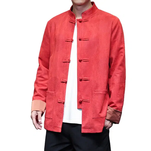 加荣 新中式高端复古盘扣改良唐装中国风宽松慵懒风中山装休闲百搭衫简约纯色基础款夹克外套 男女同款