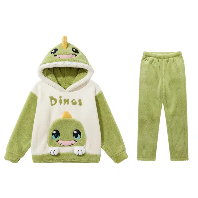 俏霓桐 连帽冬季卡通加厚加绒珊瑚绒保暖青少年学生时尚居家宿舍可外穿家居服睡衣套装 男款