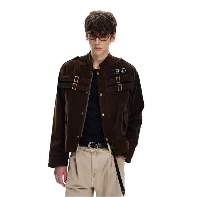 艾梵斯贝 美式复古潮流麂皮绒老钱风小众设计款无性别日常通勤宽松休闲时尚高级感个性街头潮酷情侣款夹克 男女同款