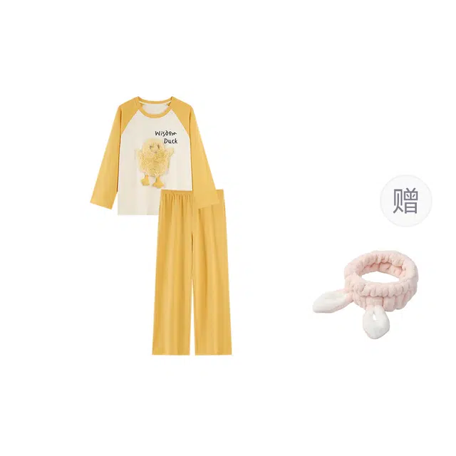 俞兆林 可爱卡通圆领高级感柔软纯棉长袖长裤甜美少女学生舒适家居服两件套睡衣套装 秋冬季 女款