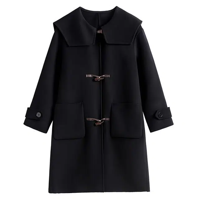 纤丝鸟 时尚简约优雅气质中长款外套赫本风牛角扣显瘦大衣 女款