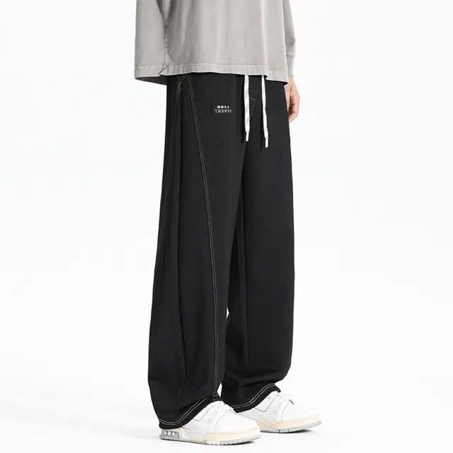 【松紧腰系带设计】赫赫良衣 美式复古痞帅高街侧边线条分割基础款长裤子垂感显高显瘦显腿长宽松舒适百搭小众高级感学院风牛仔裤 男女同款