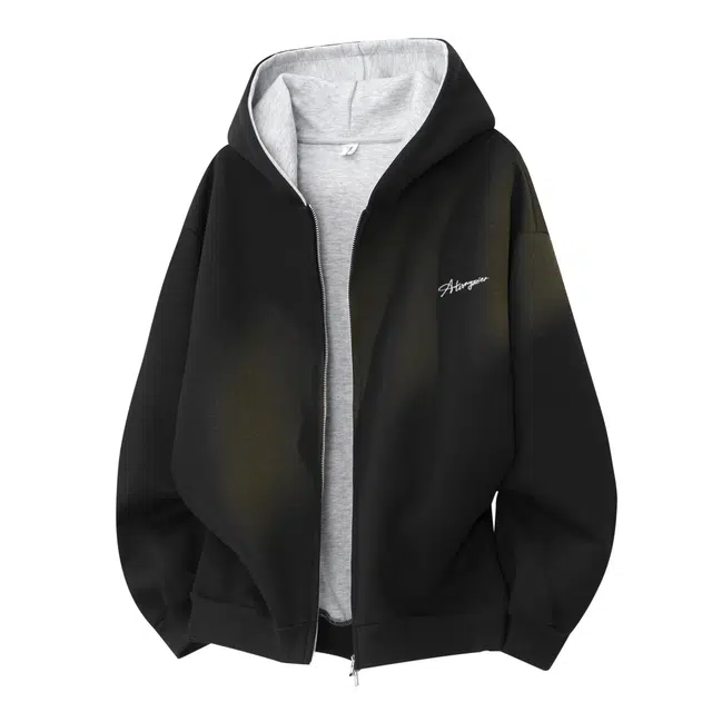 颂希尔 美式高街拼色开衫连帽撞色上衣外套宽松休闲情侣外穿百搭运动舒适长袖卫衣 男女同款