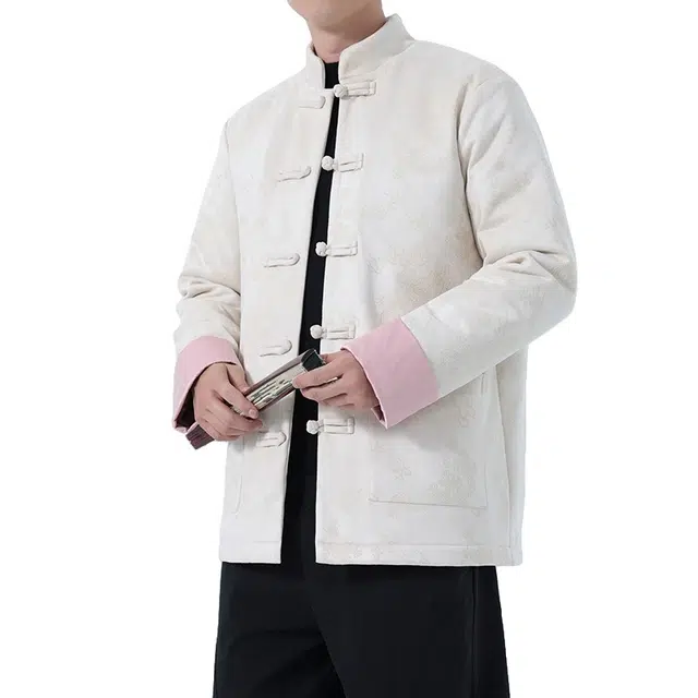 加荣 中国风复古鹿皮绒新中式盘扣改良汉服居士服男装时尚高级感衫休闲中山装慵懒松弛感夹克外套 男女同款