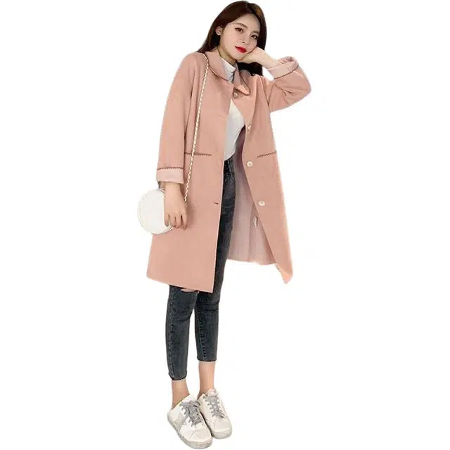 纤丝鸟 韩系风学院风显瘦修身慵懒风气质舒适休闲大衣 女款