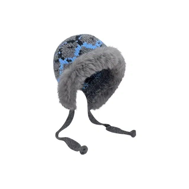 恩僾德 费尔岛风羊毛针织毛线女小众高颜值秋冬季保暖时尚复古护显脸小耳雷锋帽提花围巾 腈纶 绒线帽 男女同款情侣款