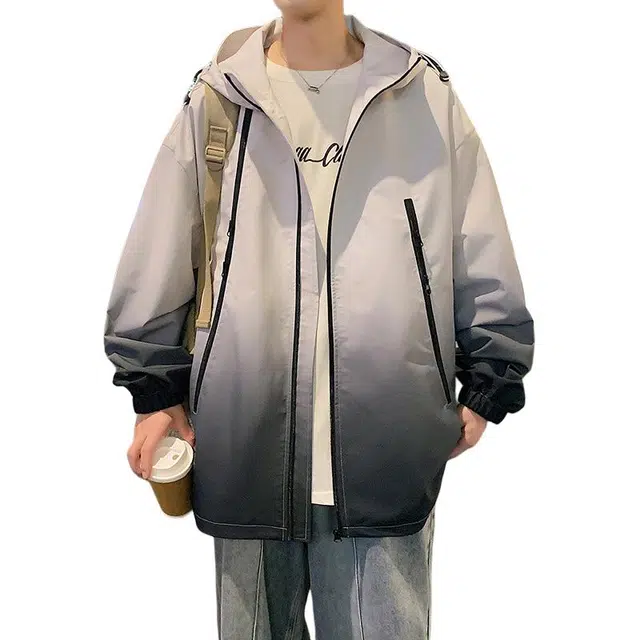 顶峰保罗 美式潮牌渐变高级设计感宽松休闲上衣外套秋冬穿搭情侣款潮流百搭运动连帽夹克 男女同款