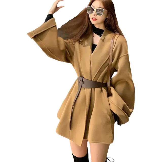 纤丝鸟 洋气复古气质赫本风简约高级优雅百搭修身大衣 女款