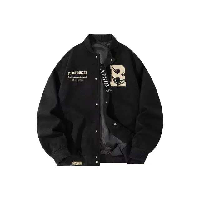 艾梵斯贝 美式复古潮流字母印花设计款小丑撕裂笑脸学院风日常通勤百搭宽松休闲时尚高级感直筒单排扣情侣款夹克外套 男女同款