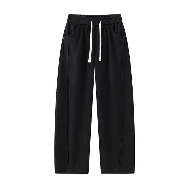 瑞梵帝斯 秋冬美式时尚小个子穿搭早秋国潮情侣纯色个性设计直筒裤百搭潮流高街秋季简约透气抽绳舒适亲肤休闲裤 男款