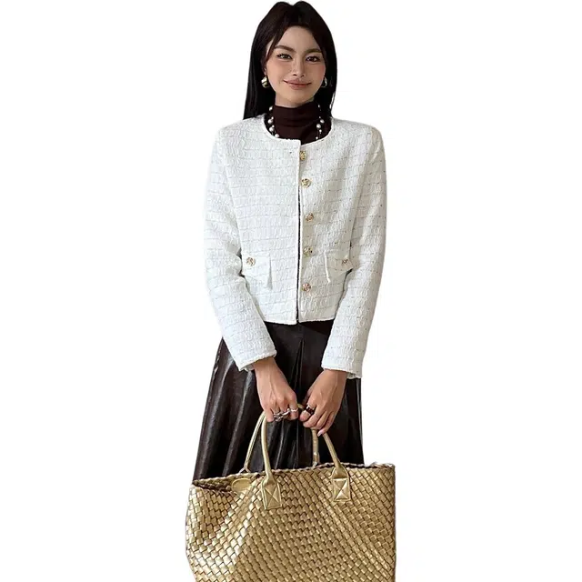 纤丝鸟 香风名媛气质长袖精致高级圆领显瘦短款上衣截短外套 女款