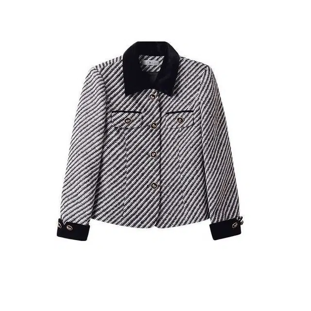 纤丝鸟 小香风西服女年减龄时尚洋气显瘦百搭条纹上衣截短外套 女款