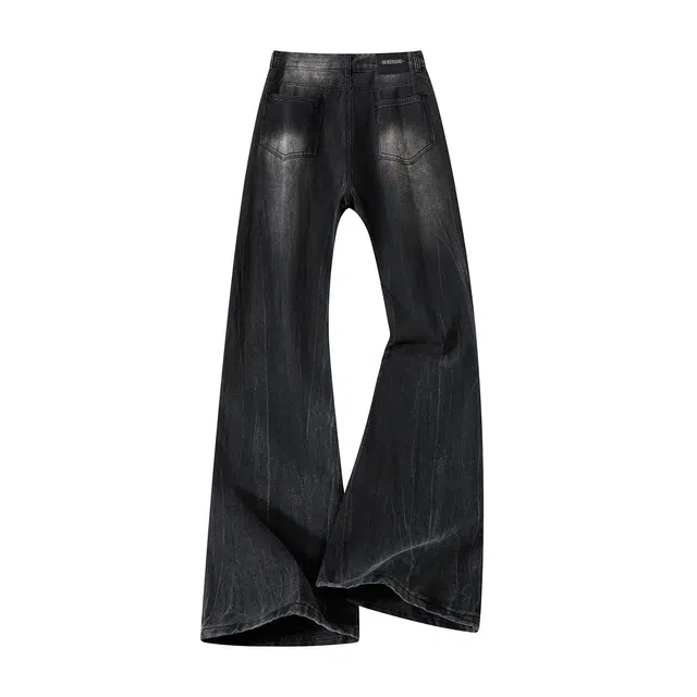 布客行 美式高街水洗做旧结构猫须竹节纹水波纹理小众设计感修身微喇显高显瘦长裤子休闲百搭直筒宽松阔腿弯刀废土风柔软牛仔裤 男女同款