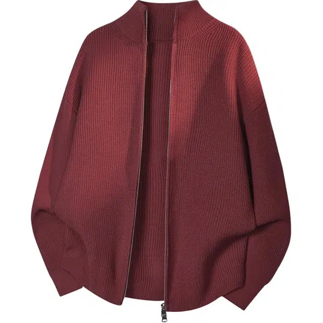 八哥 美式复古高街基础款纯色舒适休闲百搭宽松设计感经典亲肤柔软立领慵懒开衫针织衫 男女同款