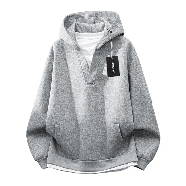 左岸 春秋青少年港风时尚潮牌设计感撞色拼接假两件休闲宽松长袖带帽上衣百搭帅气穿搭舒适慵懒风卫衣 男款