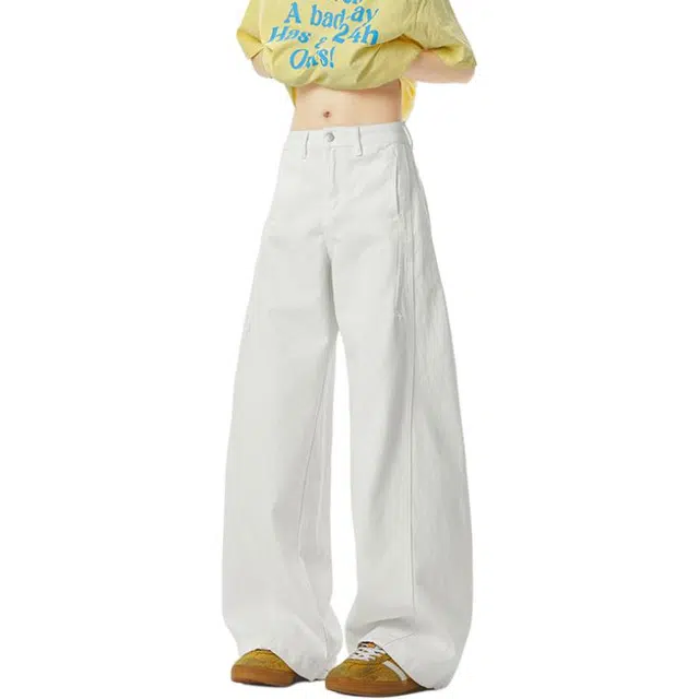 拓菲 美式纯色弯刀休闲裤男潮牌高街宽松阔腿设计感工装镰刀裤子牛仔裤 男女同款