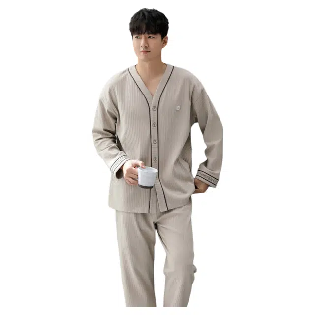 潞优野 高级感衣男士秋款秋季纯棉长袖家居服男两件休闲装可外穿睡衣套装 男款