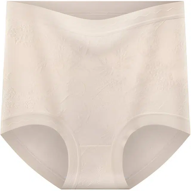 北极绒 美宅国风浮雕蕾丝加长底档蚕丝抗菌高腰性感柔软亲肤透气高品质超舒适时尚百搭包臀平角内裤 女款