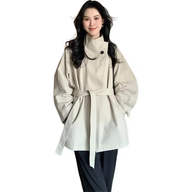 纤丝鸟 法式气质立领中长款风衣女韩系高级感休闲大衣截短外套 女款