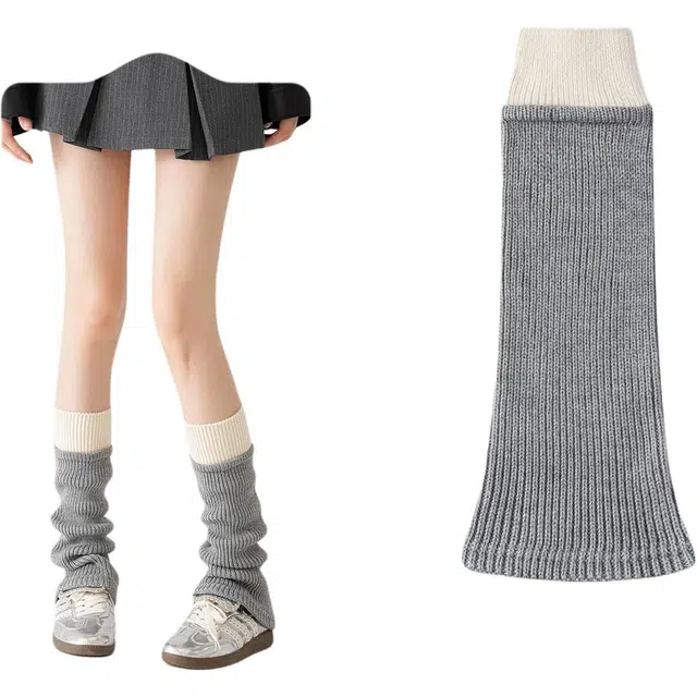 妮轻 保暖喇叭型拼色纯色简约中筒袜 女款