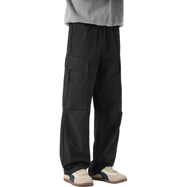 协协乐 山系户外三防面料扎染美式复古潮牌直筒阔腿拖地垂坠感拼接氛围感青少年弹力抽绳百搭休闲运动工装裤 男款