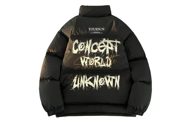 宜而爽 美式复古高街潮流手绘签名字母印花宽松运动加厚防寒保暖立领鸭绒外套日常通勤休闲百搭户外轻薄羽绒服 男女同款