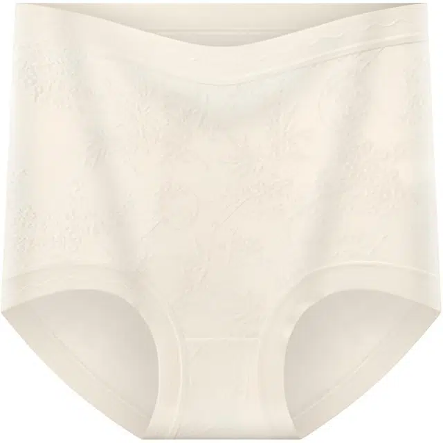 北极绒 美宅国风浮雕蕾丝加长底档蚕丝抗菌高腰性感柔软亲肤透气高品质超舒适时尚百搭包臀平角内裤 女款