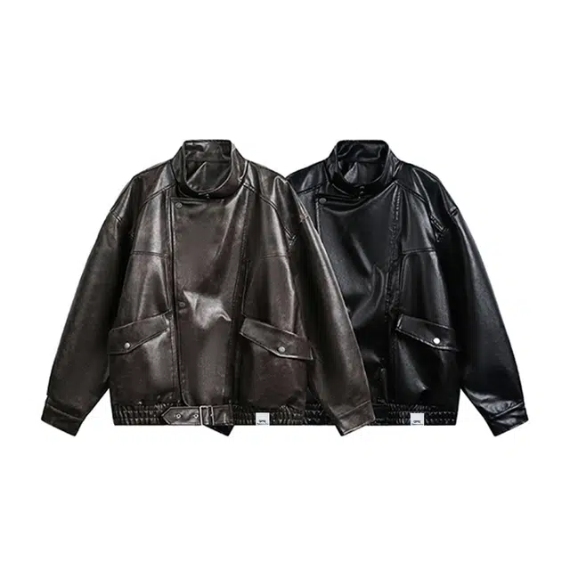 【dme】 潮牌复古设计感立领宽松美拉德皮外套潮流中性休闲美式百搭机车飞行夹克皮衣 男女同款