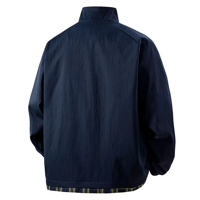 八哥 美式高街基础款经典复古纯色格纹拼接撞色宽松时尚潮流舒适设计感百搭通勤日常简约工装飞行员翻领长袖夹克外套 男女同款