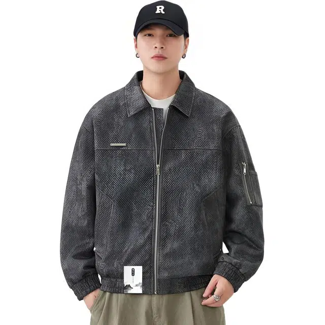 布客行 【美式复古高街痞帅城市机能风大码】纯色简约宽松休闲百搭工装翻领落肩竖袋机车服防风耐磨末日废土感夹克 男女同款