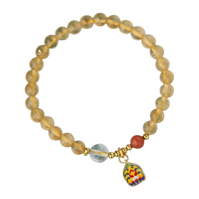 子婳 福气满满多财多福新中式国风简约设计转运珠小众轻奢百搭高级感手链 黄水晶 手串 女款