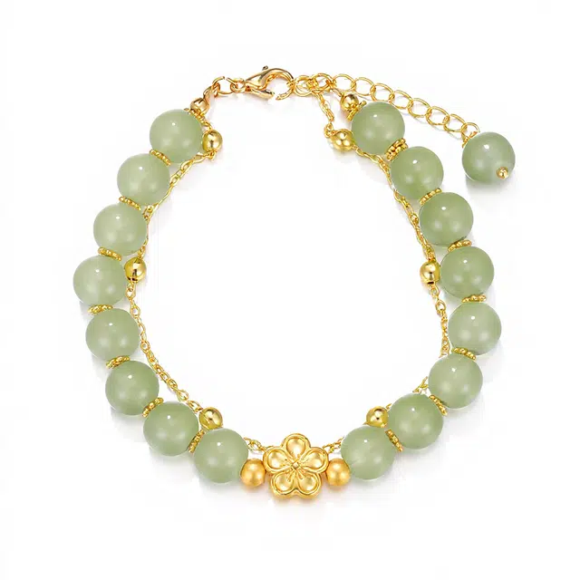 珂里 桃花双层叠戴手饰新中式复古小众设计温婉气质高级感百搭手工串珠饰品 琉璃 玉石手串 女款