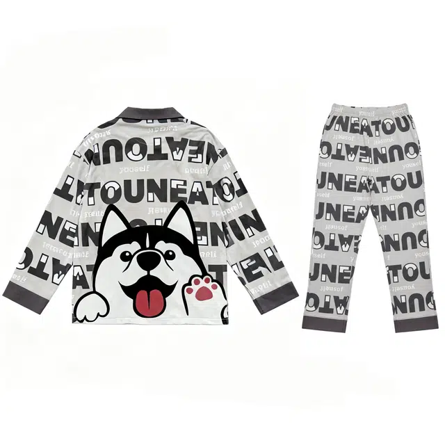 俏霓桐 大学生青少年可爱狗狗卡通长袖长裤舒适纯棉亲肤可外穿休闲家居服秋季秋冬款睡衣套装 男款