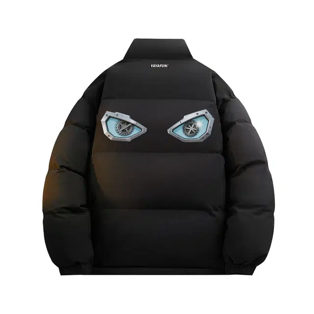 鸭鸭 学院风创意字母机械眼印花简约时尚设计运动休闲美式潮流户外通勤防风防寒蓬松舒适百搭保暖立领面包羽绒服 男女同款