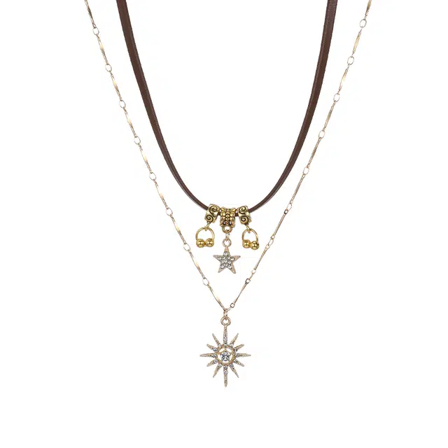 阿葱饰品 美拉德太阳 时尚潮流双层叠戴配饰个性创意设计轻奢小众高级感 铜 项链 女款