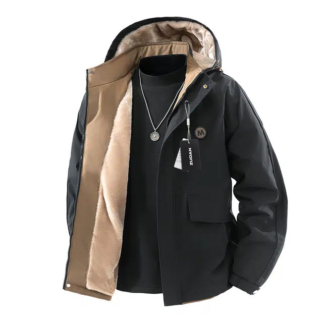 左岸 加绒加厚青少年美式大口袋工装风带帽上衣时尚潮牌百搭休闲加肥加大码宽松山系防风保暖秋冬棉袄外套棉服 男款