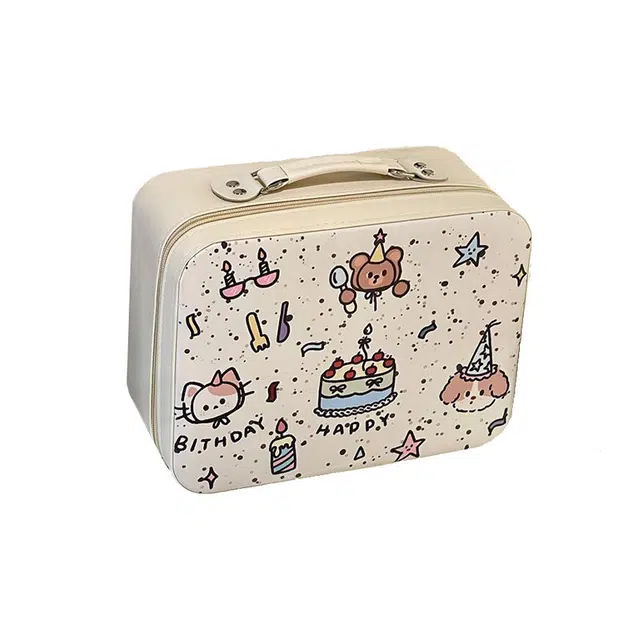 艾情草之恋手提款带镜化妆箱可爱大容量便携外出收纳包 多层防尘防水