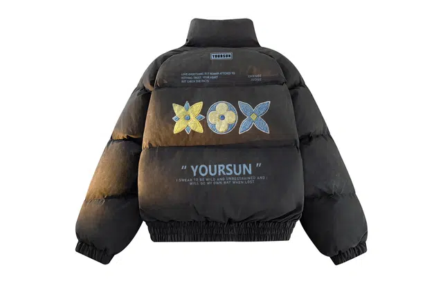 宜而爽 美式复古高街户外运动学院风仿刺绣花卉图案字母印花立领加厚保暖慵懒感防风短款棉衣面包服宽松休闲日常百搭棉服外套 男女同款