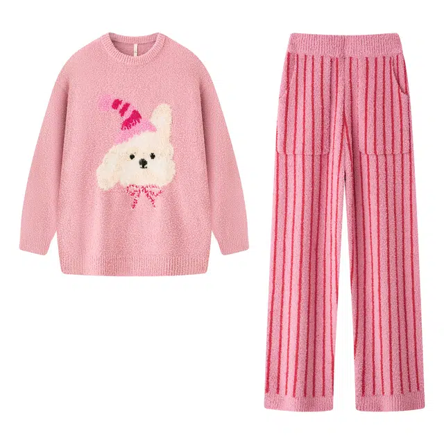 宫蝶 卡通保暖加厚家居服休闲可外穿宽松睡衣套装 女款