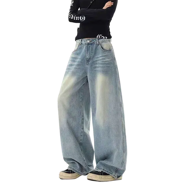 一碗士多 水洗做旧条纹美式复古直筒高街时尚流行痞帅个性高级设计日常通勤宽松舒适百搭牛仔裤 男女同款