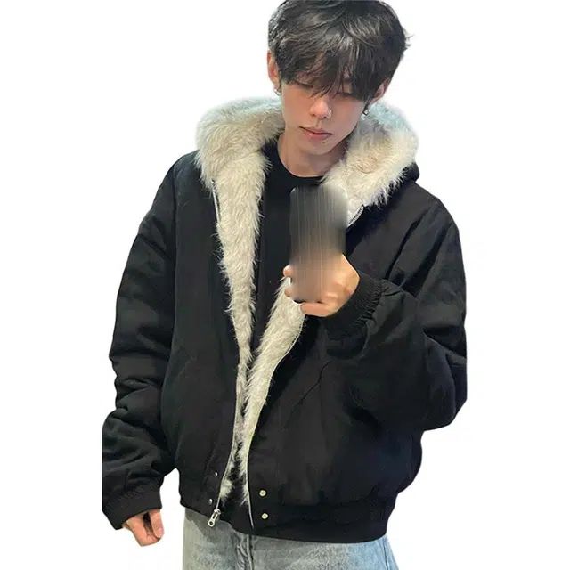 黑马漫画 短款座山雕毛领夹克外套男冬季美式复古保暖棉服 男女同款