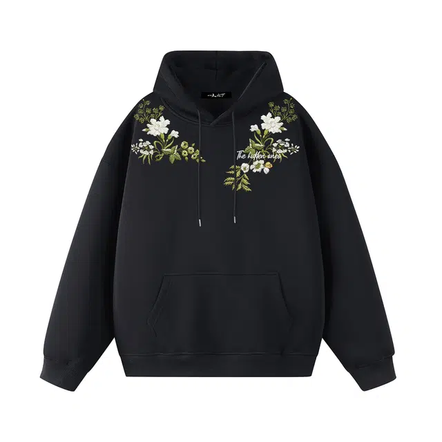 一人之下 美式高街休闲植物花卉刺绣字母印花潮流时尚个性百搭通勤日常宽松舒适连帽套头长袖卫衣 男女同款