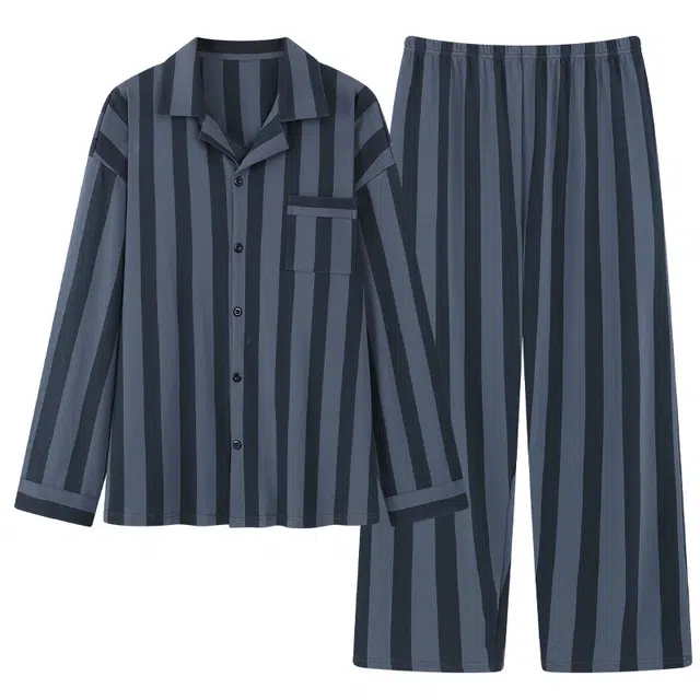 宫蝶 简约风长袖纯棉家居服宽松休闲开衫大码可外穿睡衣套装 男款