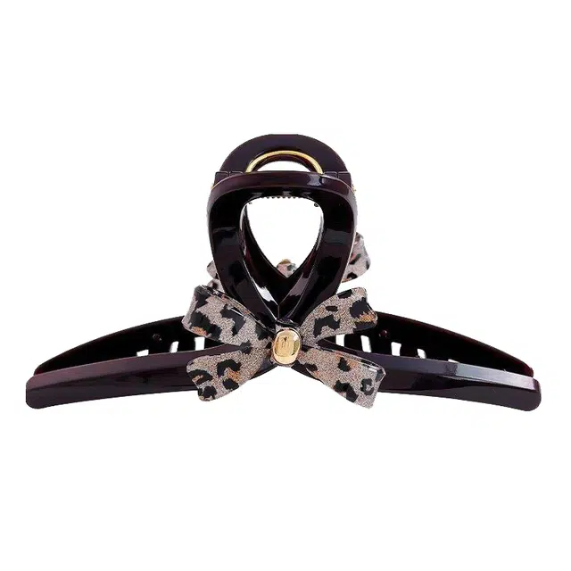 蒙妮 复古豹纹蝴蝶结 亚克力 发夹 女款