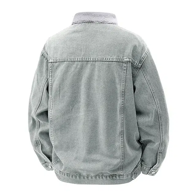 左岸 加绒加厚青少年美式复工毛领翻领工装风上衣港风时尚潮牌百搭休闲宽松防风保暖秋冬棉袄夹克牛仔外套 男款