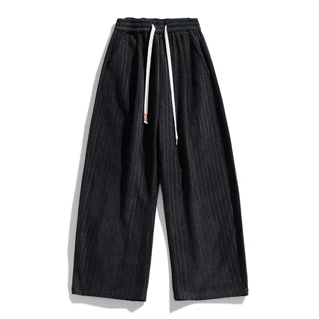 瑞梵帝斯 秋冬款美式复古高街无性别主义纯色简约抽绳系带日常通勤百搭宽松垂感柔软舒适亲肤透气阔腿直筒时尚休闲裤 男款