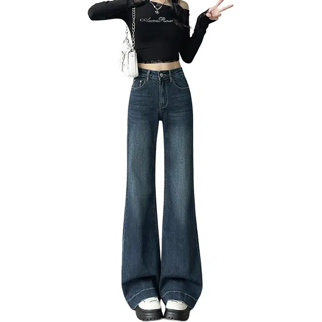 如续 弹力显瘦喇叭梨形遮肉宽松不贴腿辣妹马蹄牛仔裤 女款